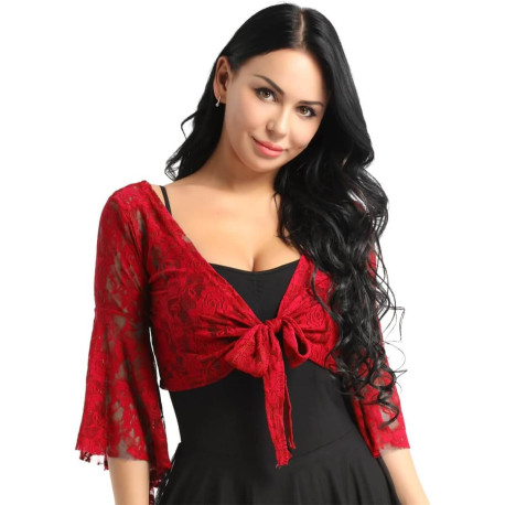 Top d'entrainement dentelle de danse orientale rouge