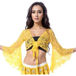 Top d'entrainement dentelle de danse orientale jaune