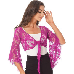 Top d'entrainement dentelle de danse orientale fushia