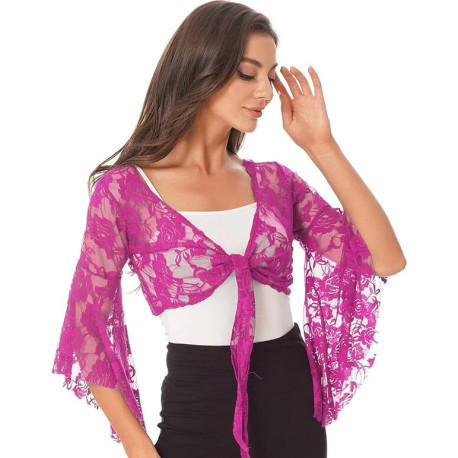 Top d'entrainement dentelle de danse orientale fushia