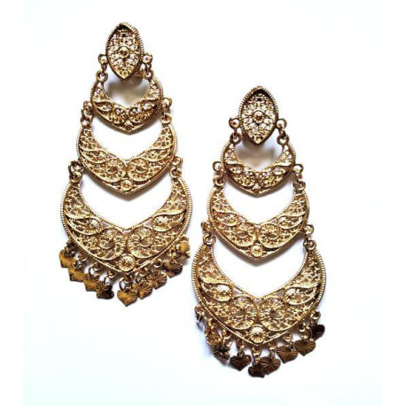 Boucles d'oreilles orientales plaqué or ovale et grelots