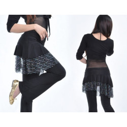 Pantalon de danse et sa jupette à volants noir et strass