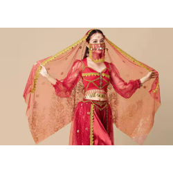 Voile de tête de danse orientale et indienne rouge et or