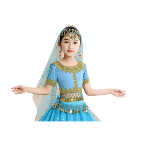 Voile de tête pour enfant de danse orientale à paillettes bleu ciel