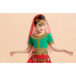 Voile de tête pour enfant de danse orientale à paillettes rouge
