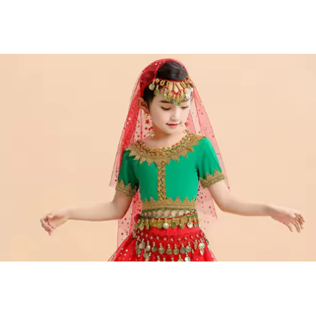 Voile de tête pour enfant de danse orientale à paillettes rouge