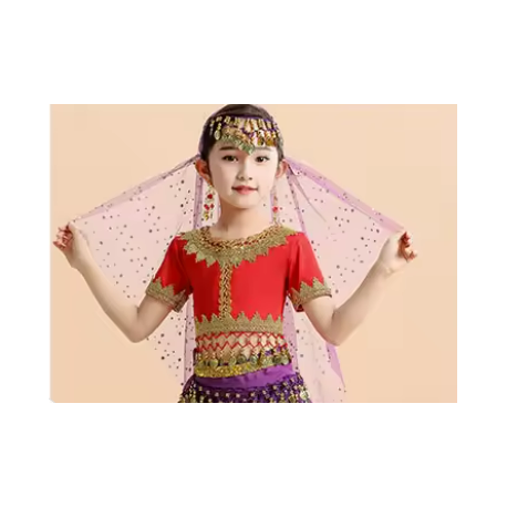Voile de tête pour enfant de danse orientale à paillettes violet