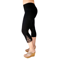 Legging court 3/4 Femme Noir avec Strass Fantaisie