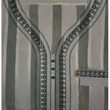Qamis rayé style marocain à manches courtes pour l'été