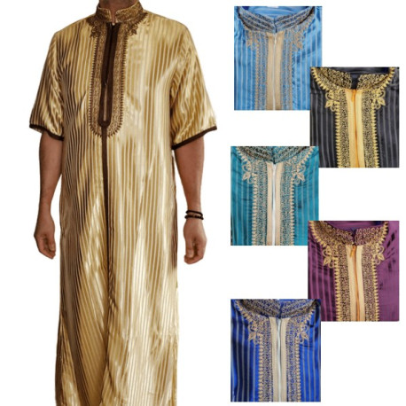 Qamis homme satiné col droit rayé collection Elégance 