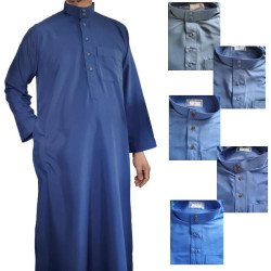 Qamis saoudien col mao ton bleu