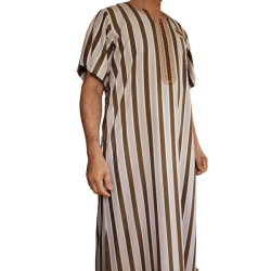 Qamis Homme rayé couleur marron