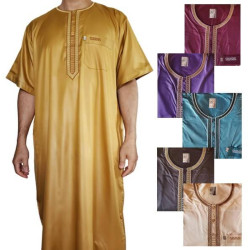 Qamis col rond soyeux Ikaf