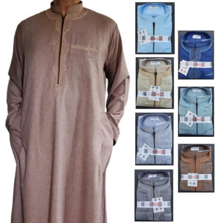 Qamis col mao manches longues 
