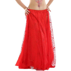 Jupe satin ouverte de danse orientale et tulle rouge