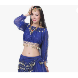 Top de danse orientale bleu roy à paillettes
