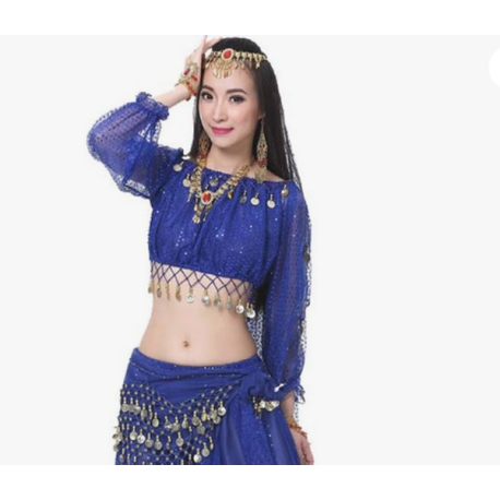 Top de danse orientale bleu roy à paillettes