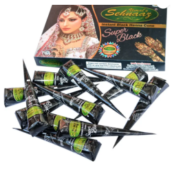 Boîte de 12 cônes de henné noir Super Black Vimal's Sehnaaz – Couleur intense pour tatouage temporaire - 1