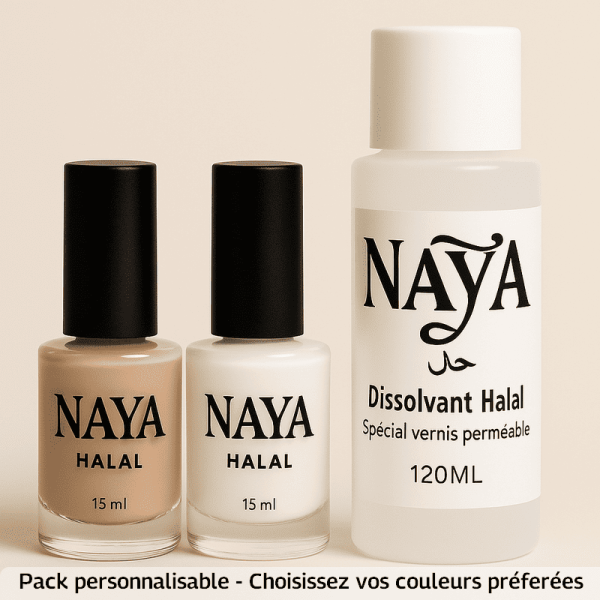 Pack NAYA : 2 vernis halal (teintes au choix) + 1 dissolvant - 53