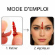 Mode d’emploi visuel pour bindi autocollant : retirer puis appliquer au centre du front – démonstration simple en deux étapes avec photo d'une femme