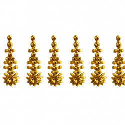 Lot de 6 bindis dorés autocollants de 21 mm – bijoux de front indiens en forme élancée avec strass – fond blanc – vue produit nette