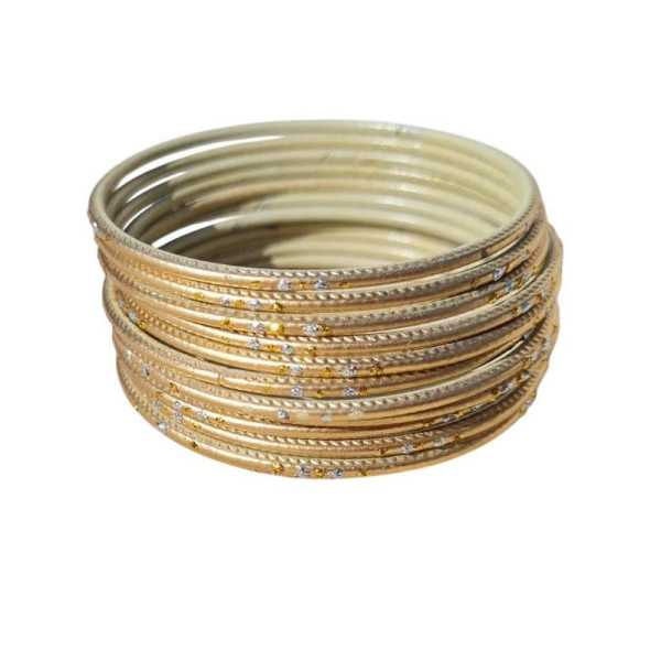 Lot de 12 bracelets indiens dorés en métal pailleté, 3 tailles disponibles