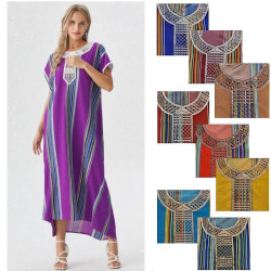 Djellaba Femme rayée à broderie panel de couleur 