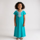 Djellaba fille turquoise col brodé, tenue orientale enfant 4 à 14 ans