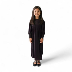 Abaya Fillette noire avec foulard - 2