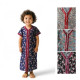 Djellaba fille bleu marine fleurie manches courtes avec finitions rouges