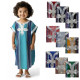 Robe orientale fille rayée bleu turquoise avec broderie sfifa blanche