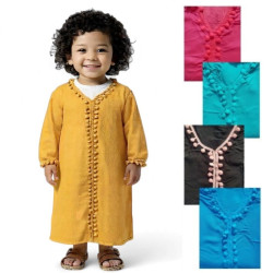Djellaba fille coton avec pompons