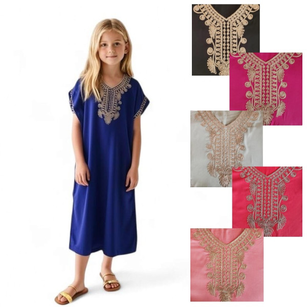 Djellaba fille 4-14 ans – Robe orientale enfant brodée en coloris