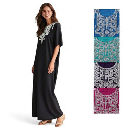 Abaya femme manches courtes strass et broderies - 6