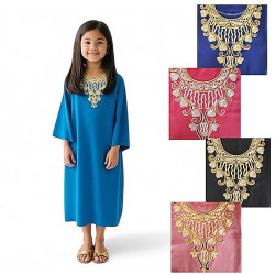djellaba fille ample a broderie or panel de couleur enfant 4 à 14 ans 