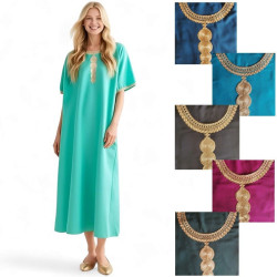 Djellaba femme manches courtes – Coupe ample et décor doré - 1