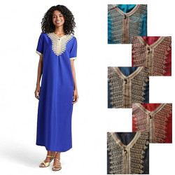 Djellaba pour femme – Manches courtes et encolure dorée - 1