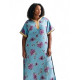 djellaba coton femme fleurie turquoise sur fond blanc