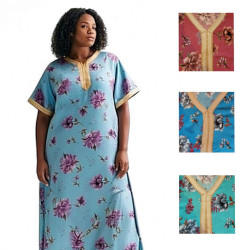 djellaba coton femme fleurie panel de couleur sur fond blanc