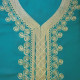 Djellaba pour femme en coton turquoise, manches courtes et broderies raffinées
