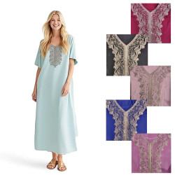 Djellaba pour femme moderne en coton – Broderie naturelle avec brillants - 3