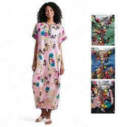 Robe longue orientale fleurs et pompons fluos - 4