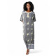 Djellaba femme imprimé printanier boutons nacrés en grise porte par un manequin marocain sur fond blanc