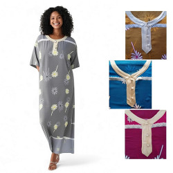 Djellaba femme imprimé printanier boutons nacrés panel de couleurs