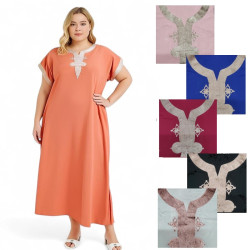Djellaba pour femme couleur unie – du M au 2XL avec broderie lin - 3