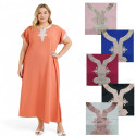 Djellaba pour femme couleur unie – du M au 2XL avec broderie couleur lin