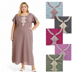 djellaba motif brodé losange en coton panel de couleur