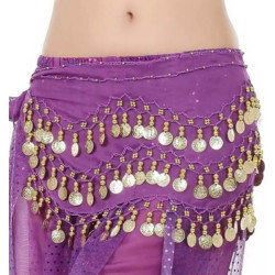 Ceinture de danse orientale violet à sequins dorés - 1
