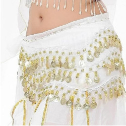 Ceinture de danse orientale blanc à sequins dorés - 1