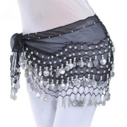 Ceinture de danse orientale noir à sequins argent - 1